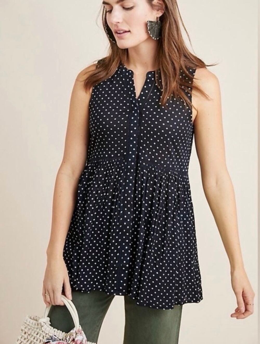 Anthropologie polka dot flowy top XS
